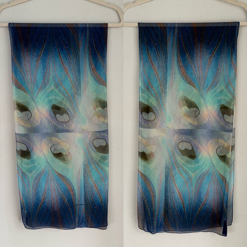 Metropolitan Museum Of Art Silk Scarf MMA Made In Italy Peacock Feather Sheer